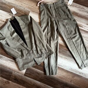 90s silk Olive Green Suit Set